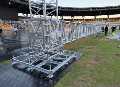 Giant Parthenon style stage trusses in Philippine Olympic City Install