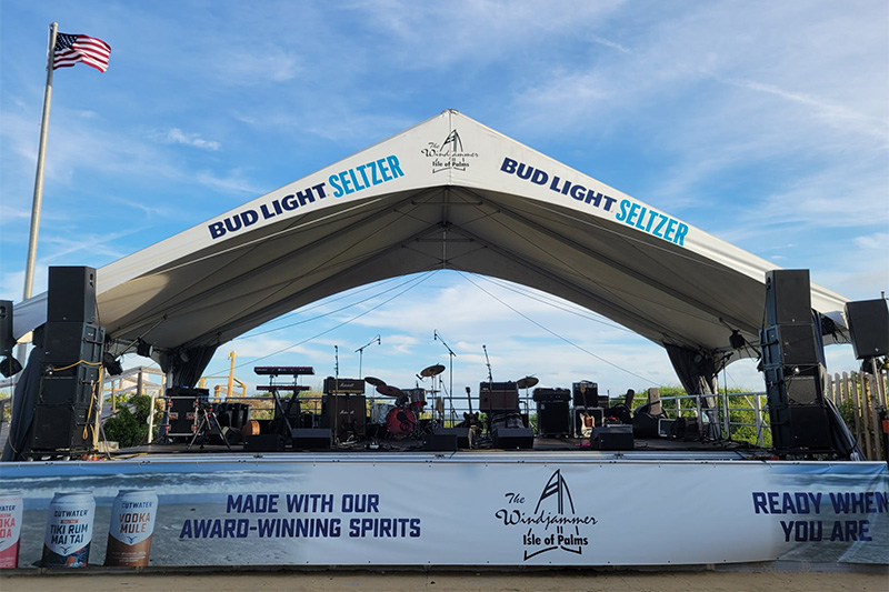 White tent stage on the beach of Palm Island USA